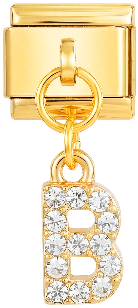 Buchstabe B mit Steinen, hängend, in Gold