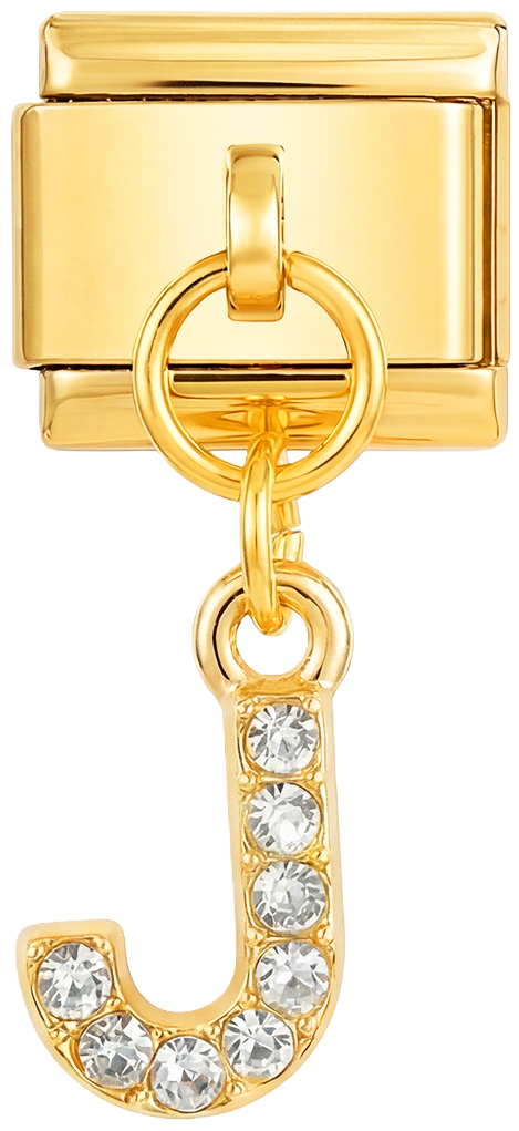 Letter J with stones, Hanging, on Gold - Letter-J-with-stones-hanging-on-gold.png