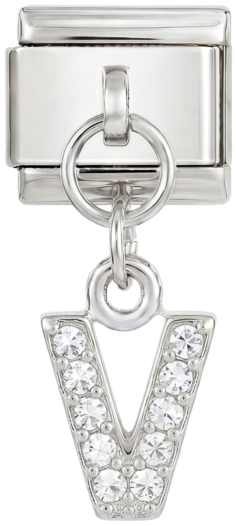 Letter V with stones, Hanging, on Silver - Letter-V-with-stones-hanging-on-silver.png