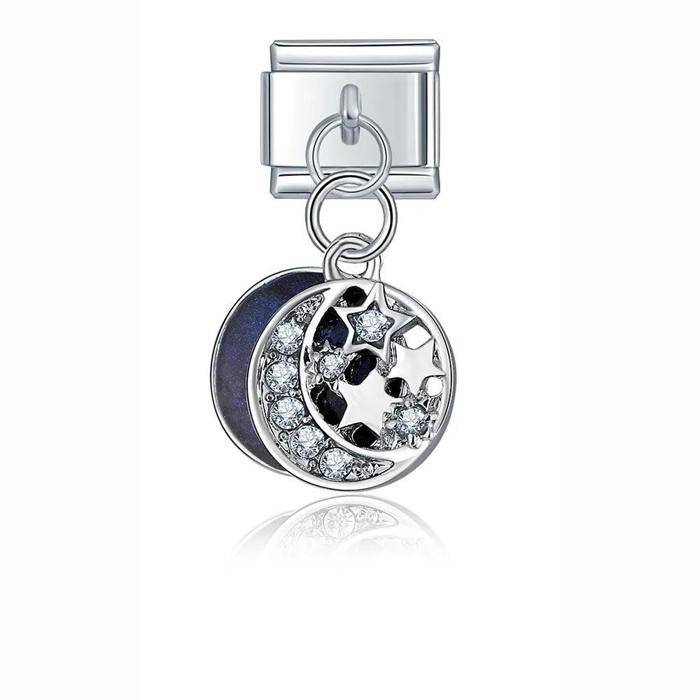 Starry Moon with Stones, on Silver - Charms Official