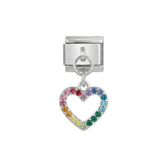 Heart with Multicolor Stones, on Silver
