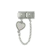 Graues Herz, doppelt verbundene Charms, in Silber