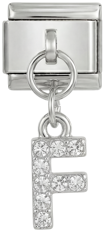 Letter F with stones, Hanging, on Silver - Letter-F-with-stones-hanging-on-silver.png