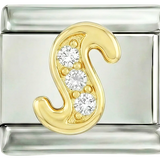 Letter S in Gold with Stones, on Silver - Letter-S-in-gold-with-stones-on-silver.png