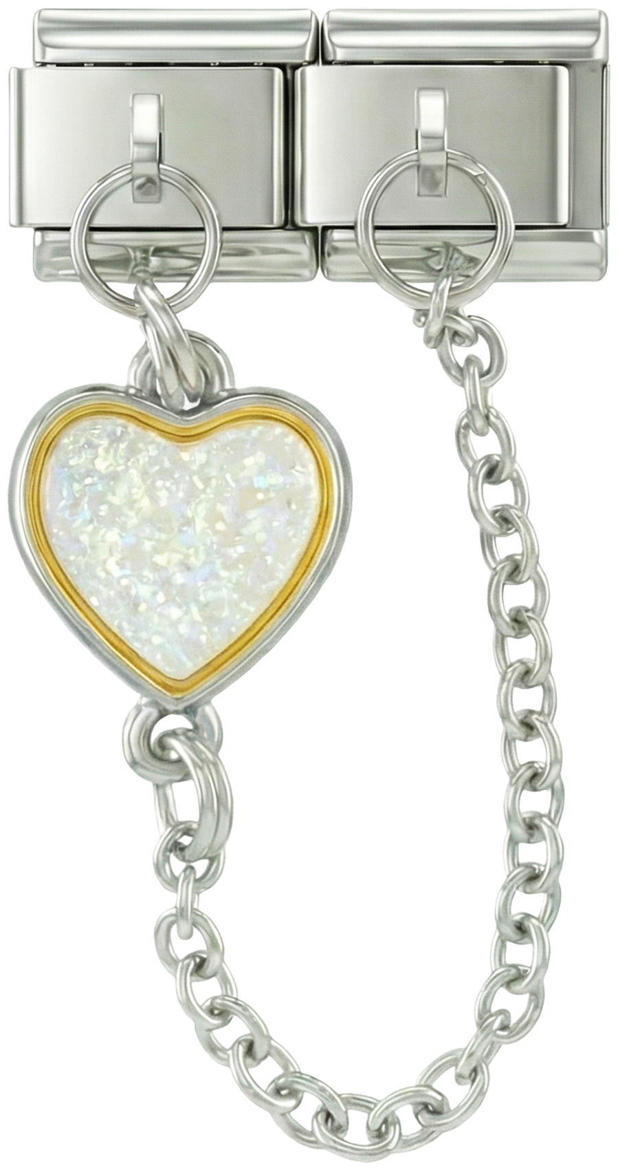 Mehrfarbiges Herz, doppelt verbundene Charms, in Silber