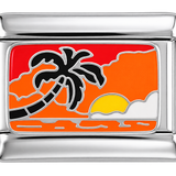 Sonnenuntergang mit Palme in Silber