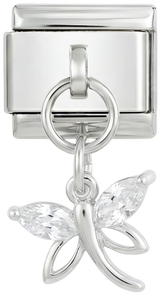 Libelle mit Kristallen, in Silber