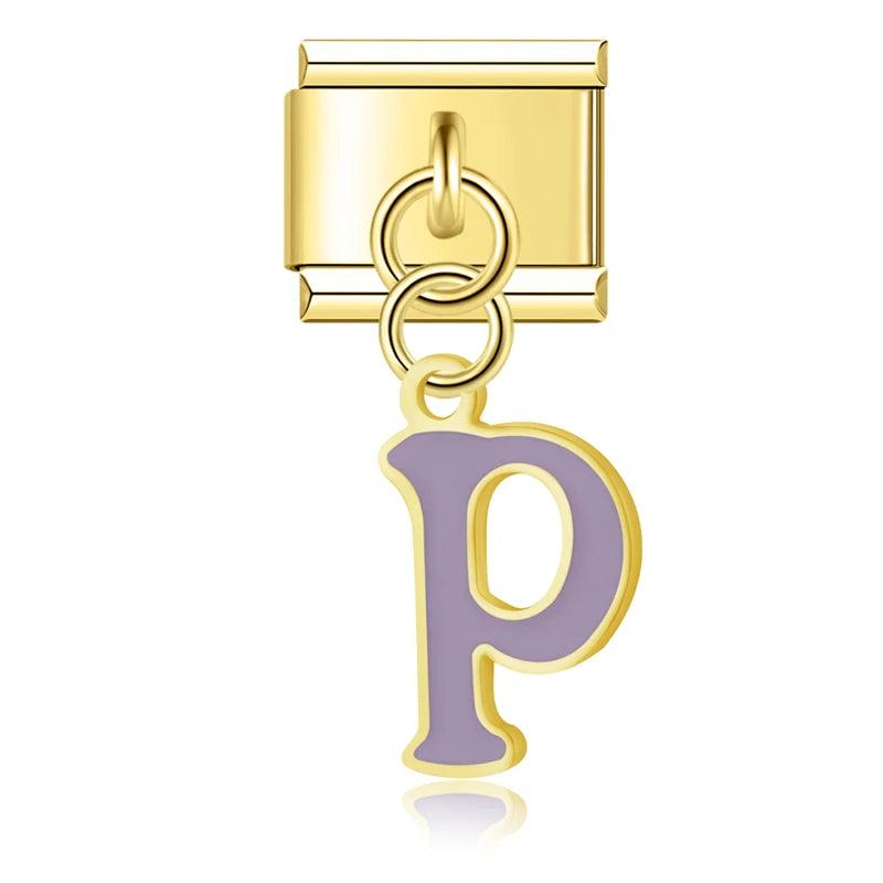 Letter P in Purple, on Gold - Charms Official