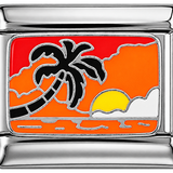Sonnenuntergang mit Palme in Silber