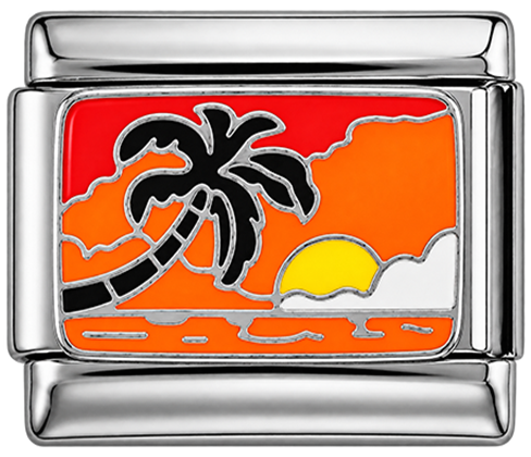 Sonnenuntergang mit Palme in Silber