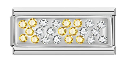 Silver Plate with Yellow & White Stones, Double, on Silver - Charms Official