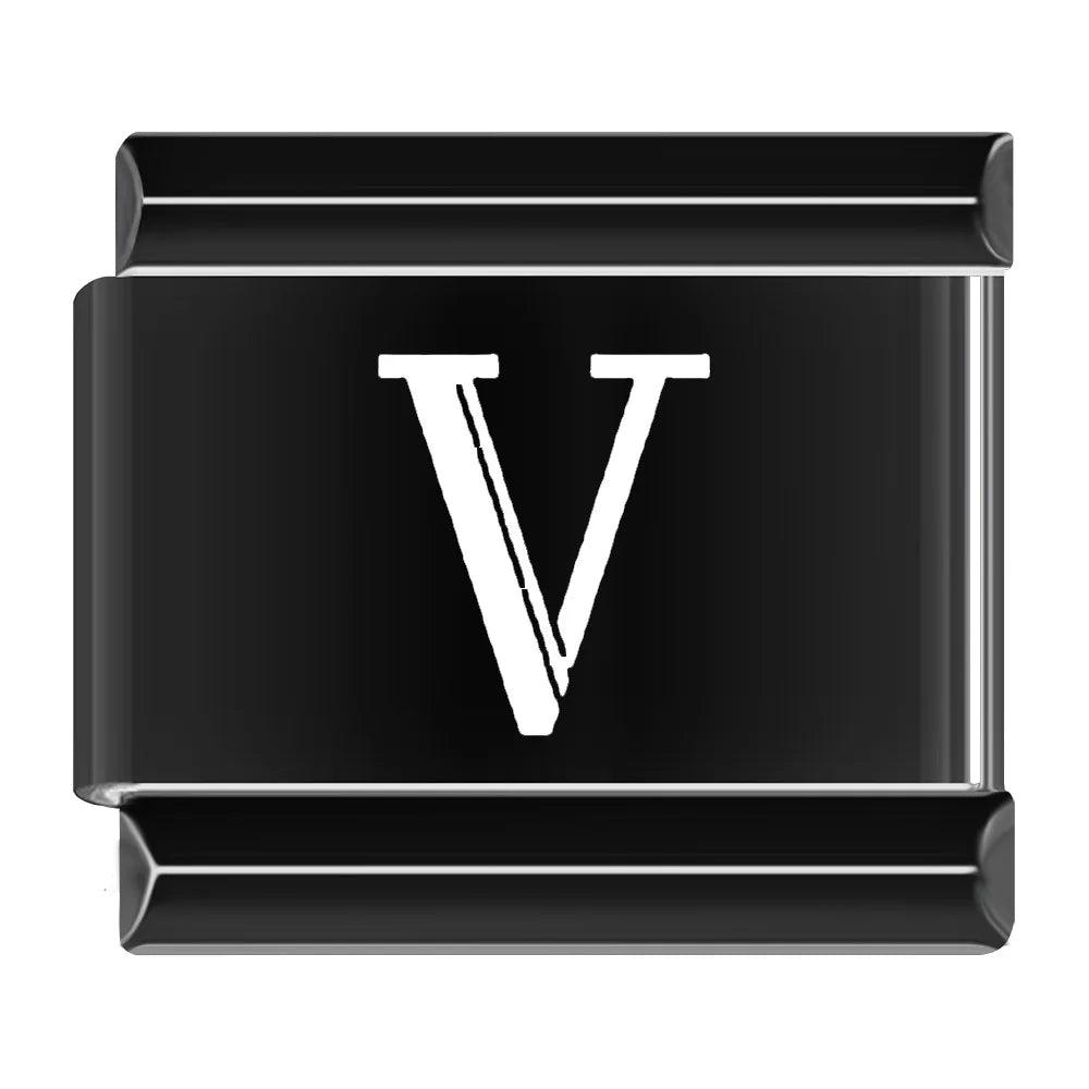 V, Roman Numeral, on Black - Charms Official